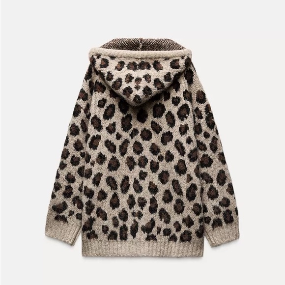 Zara Leopard Animal Print Jacquard Knit Hoodie Sweatshirt - Picture 10 of 10